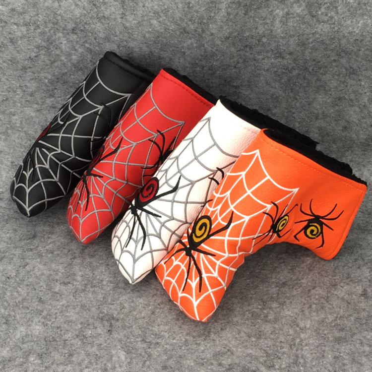 

Free shipping Hot New Golf HeadCover High Quality PU Leather Golf Putter protecter with spider Embroider golf cover 4colour