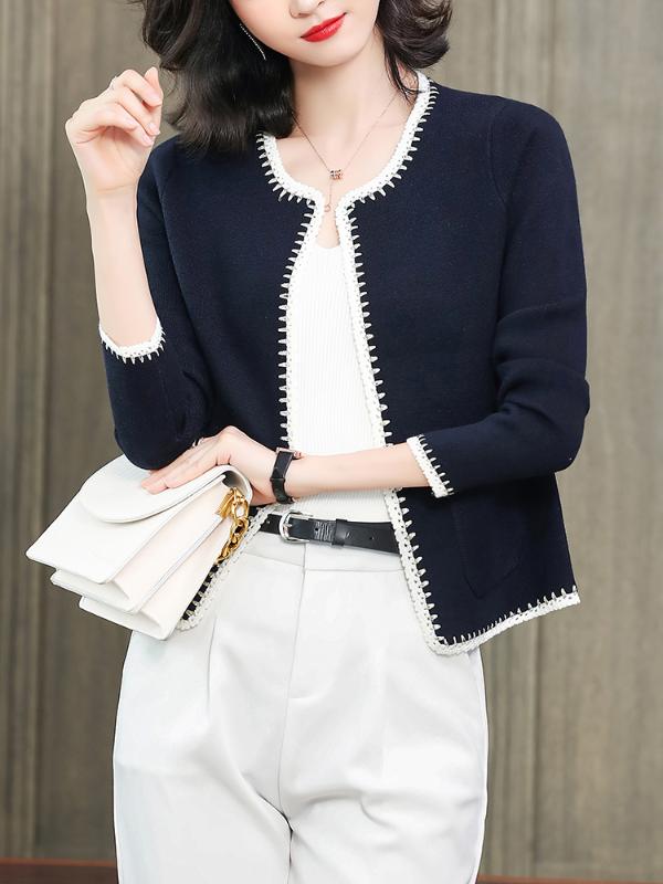 

Wool Knitted Cardigan Women's 2020 Spring New Style Graceful Sweater Coat Korean-style Western Style Short Tops Fashion, Navy blue