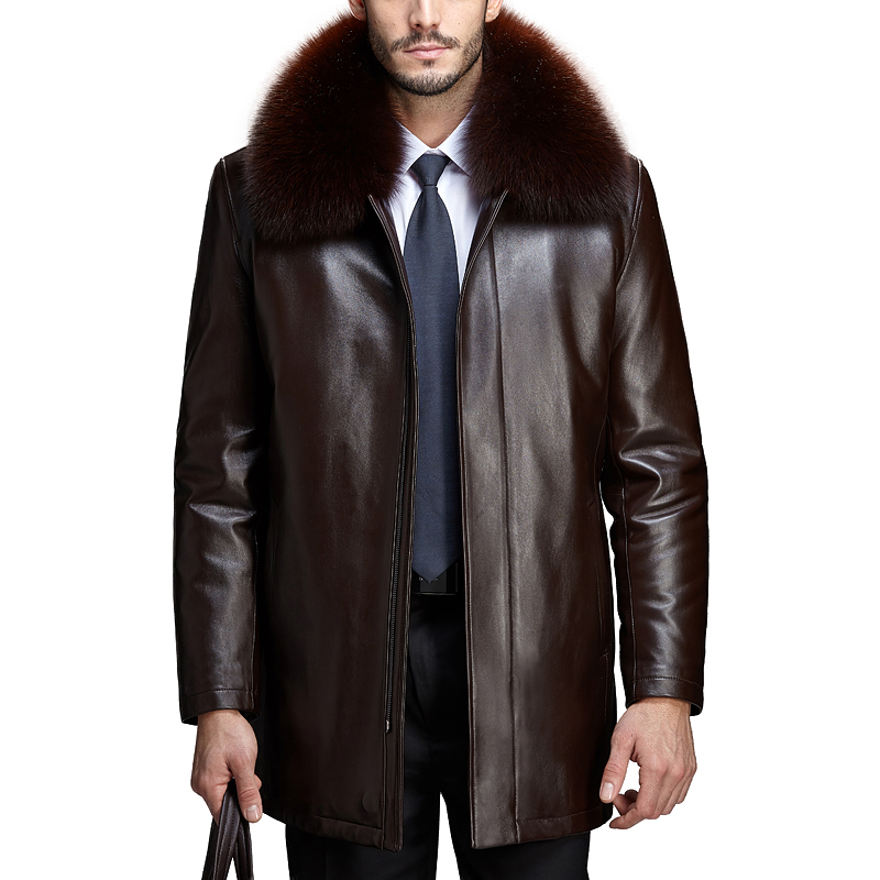 

Mink Genuine Leather Real Winter Jacket Men and Fur Collar Sheepskin Coat Windbreaker 7079-Z MY2825, Black