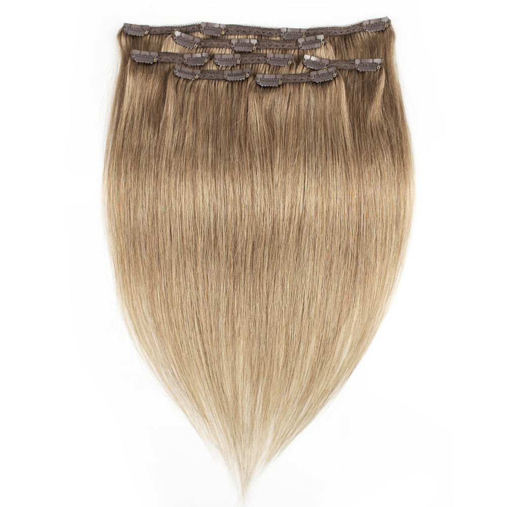 

KISSHAIR 7 pieces clip in hair extension #8 ash blonde color remy Indian Brazilian human hair weave 100g 110g