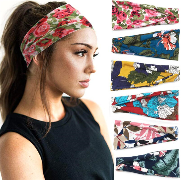 

Sports Yoga Headband Turban Floral Printed Bandana Fitness Elastic Headwear Running Gym Head Wrap Sweatband Stretch Hair Accessories T445
