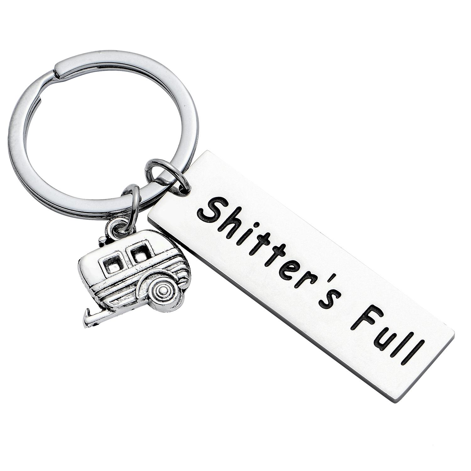 

12pc Shitter 'S Full Stainless Steel Keyrings Happy Camper Camping Trailer Charm Pendant Keychains Women Men Friends Party Gifts, Slivery;golden