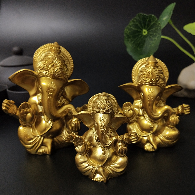 

Lord Ganesha Buddha Statue Indian Elephant God Sculptures Gold Ganesh Figurines Ornaments Home Garden Buddha Decoration Statues