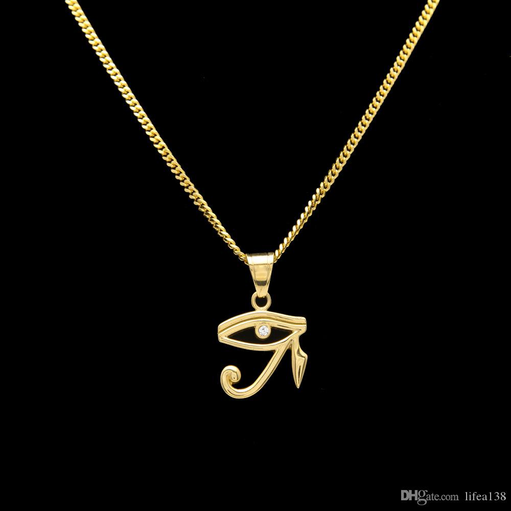 

316L Stainless Steel Gold Color Egyptian The Eye Of Horus Pendant Necklace Hip Hop Wedjat Eye Necklaces For Unisex Jewelry