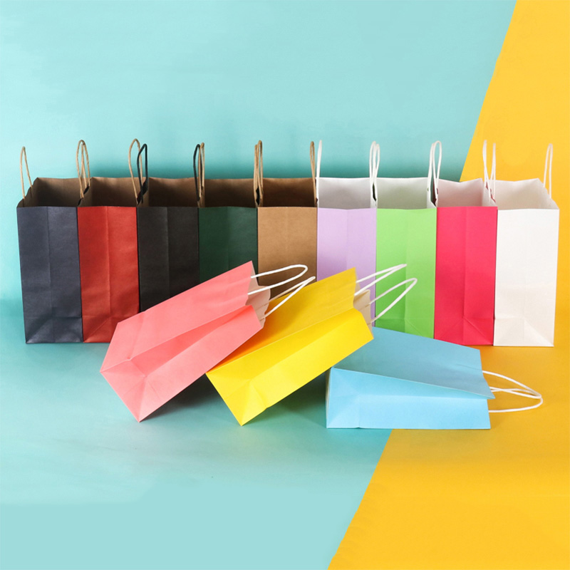 

10pcs/Kraft paper bag portable bag large take out clothing shopping small gift