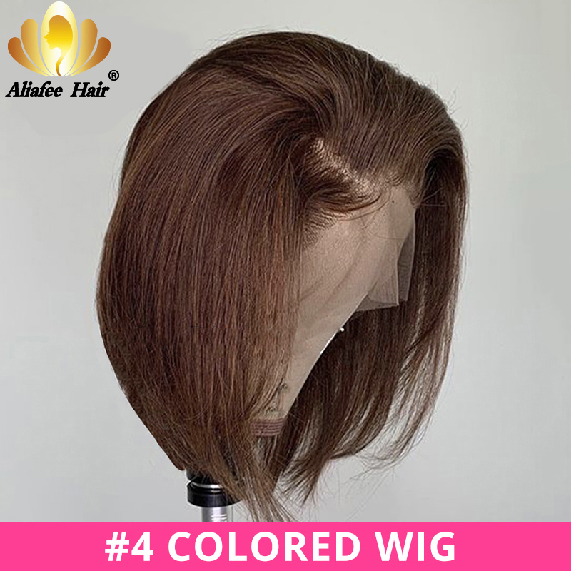 

#4 Colored Lace Front Human Hair Wigs For Black Women Peruvian Straight Bob Wigs 13x4 Pre Plucked Remy 150% Aliafee Hair Bob Wig, Natural color 13x4