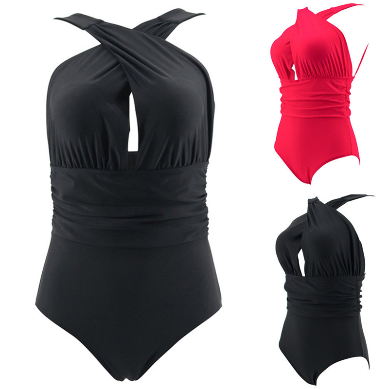 

Women's Swimwear Swimsuit Bodysuits Summer One Piece Bandage Push up Black Red Simple Sexy Bikini