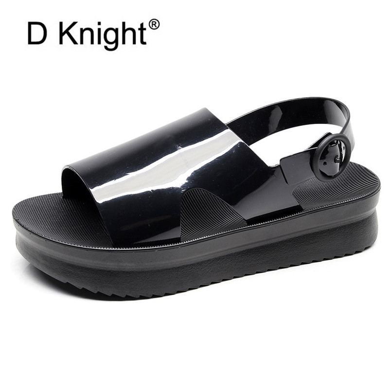 

2020 New Jelly Shoes Ankle Strap Ladies Flats Sandals Women Sweet Jelly Shoes Adult Platform Sandals Women Black Orange, Orange t17