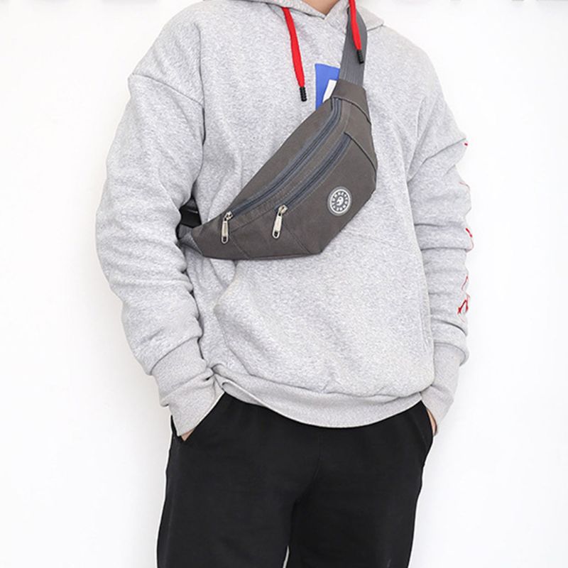 

Waterproof Oxford Fanny Pack Waist Bag Casual Travel Zipper Chest Shoulder Crossbody Purse Solid Color Phone Pouch, Black