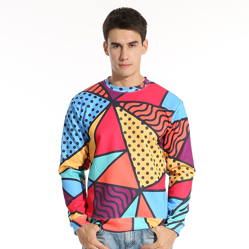 

Men' wear 3-D color geometric printed sanitary wardrobe with long sleeves Wardrobe Men' Sweatshirts Printing Blouse hoodies, Camel