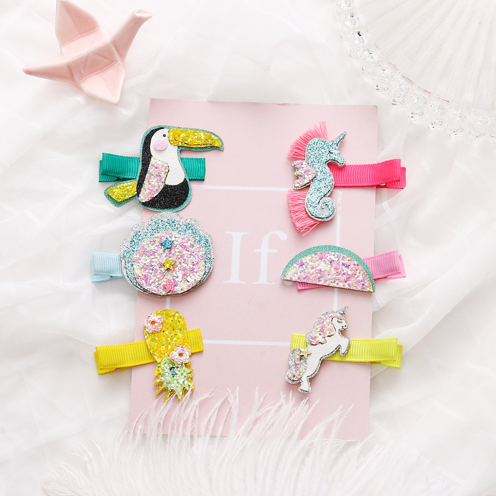 

INS Girl Accessories hair clips New hot selling Euro style Unicorn Rainbow Parrot glistening hairpins Hair Accessories, 1 lot=3 pcs