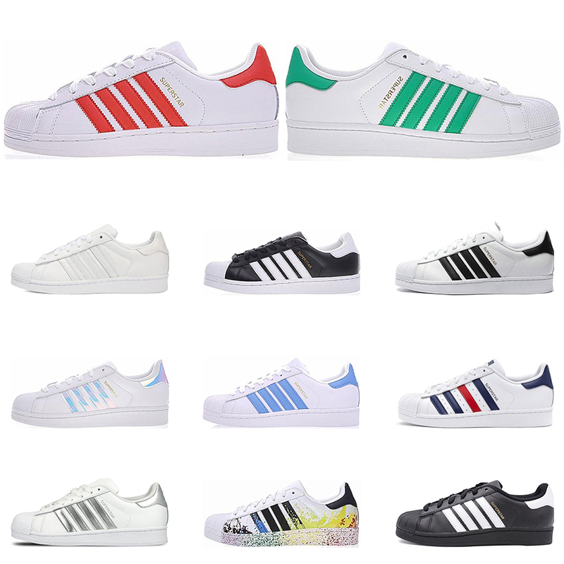 

2020 Hot fashion Original Superstar Men Women Hologram Iridescent white black red blue laser silver Sport leather Casual Shoes size 36-45