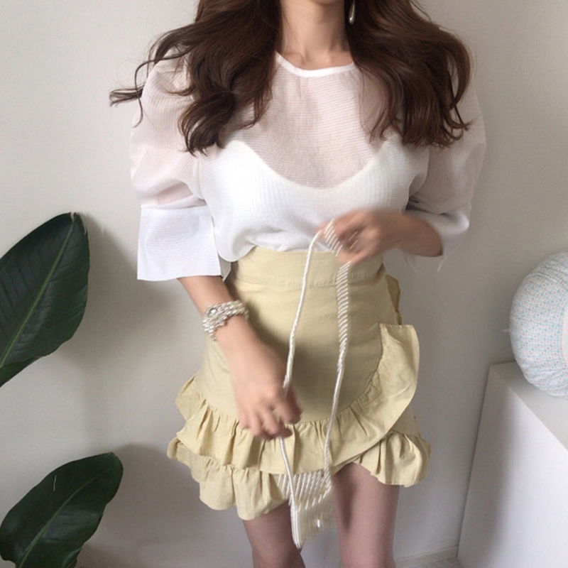 

RUGOD 2020 New Arrivals Summer Women Skirt Set O-neck White Tops +ruffled Skirts Elegant Set Female