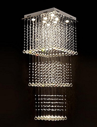 

Modern Square LED Crystal Chandelier Lighting Stair Raindrop Ceiling Light Fixture for Hallway Stair Foyer Living Room