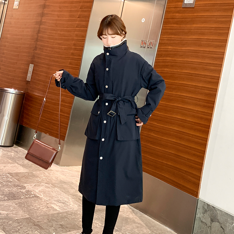 

Winter New Web Celebrity Style Cotton Down Lamb Fur Collar Fashion Women Dust Coat Loose All-match Long Pattern Down Jacket, Black