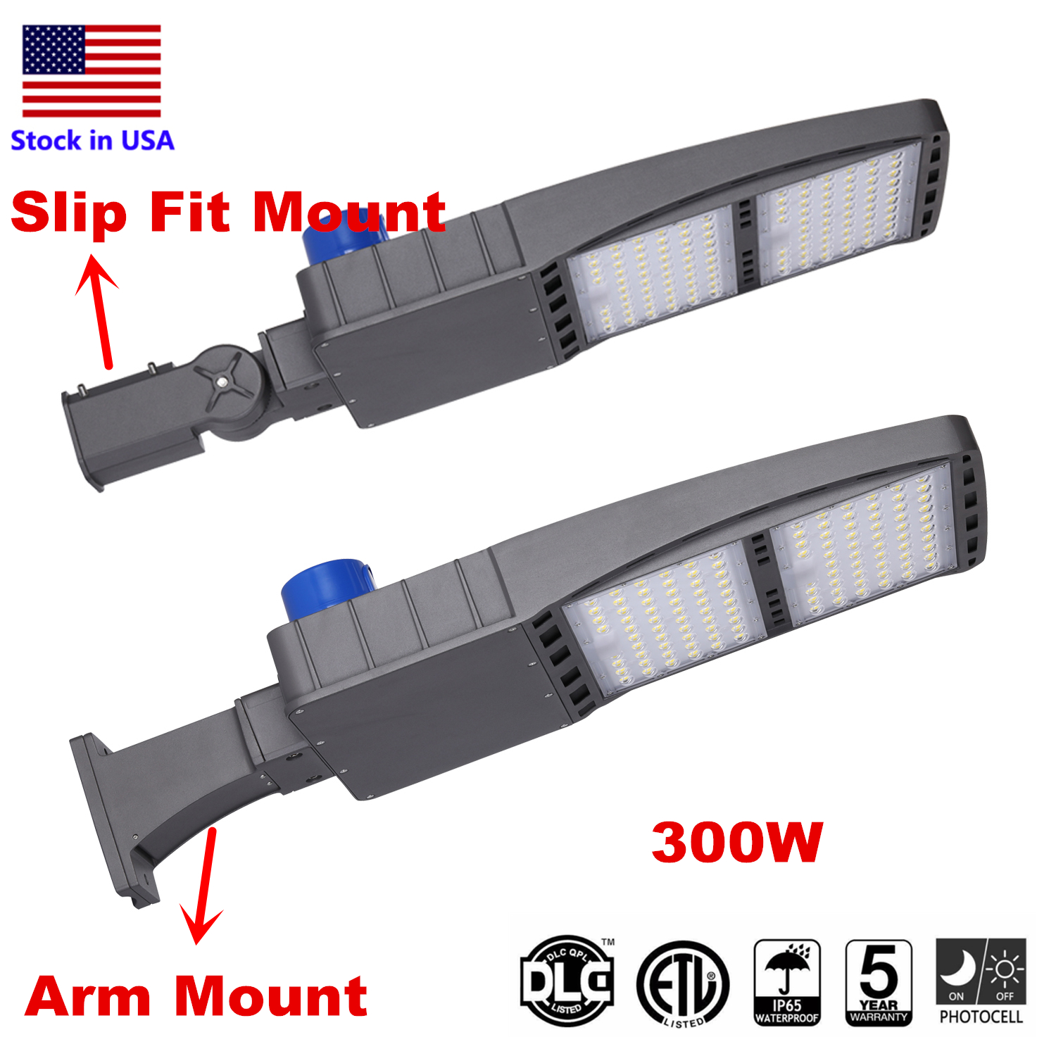 

DLC ETL LED Shoebox Pole Light Parking Lot Lights, 300W 5000K Direct Wiring AC 100-277V, IP65 Street Parking Lot Lights, Free Photocell