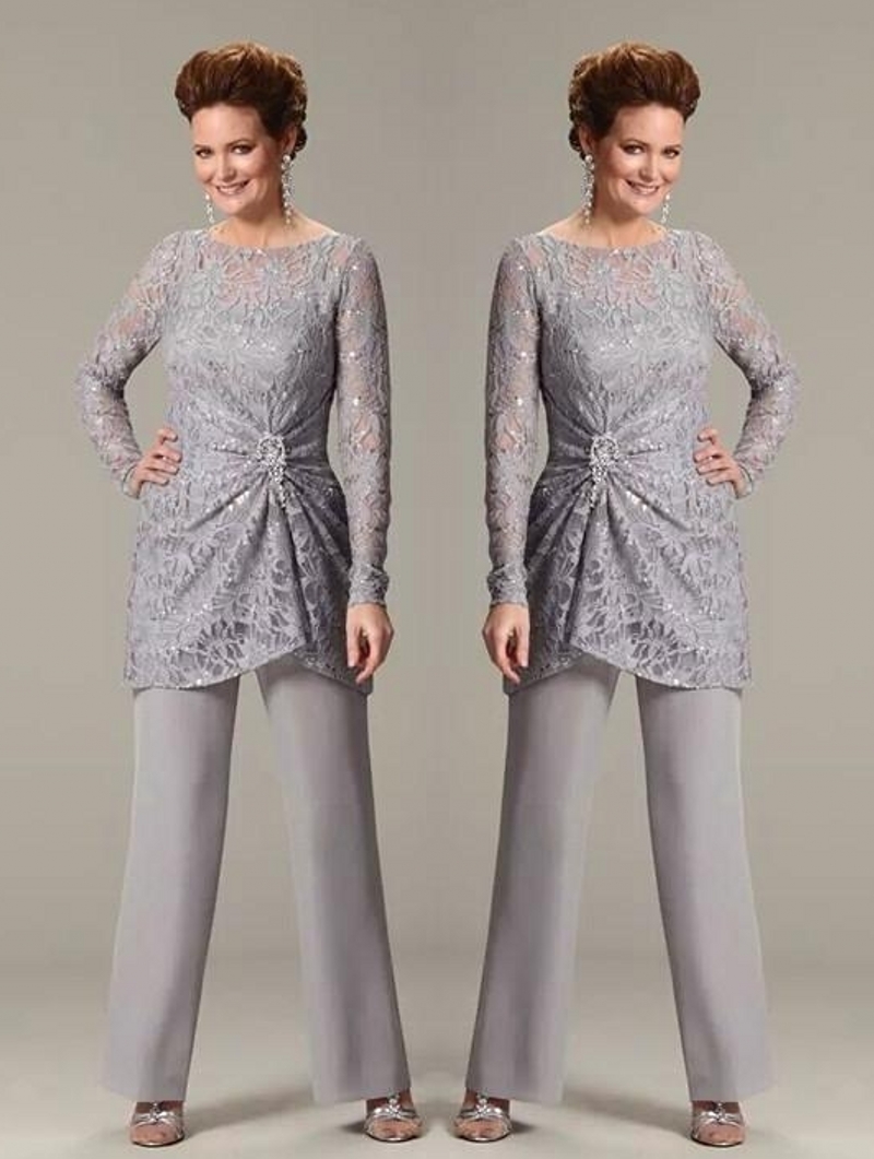 Sequined Mother Of The Bride Pant Suit Plus Size Chiffon Formal Guest Gowns 3PCS