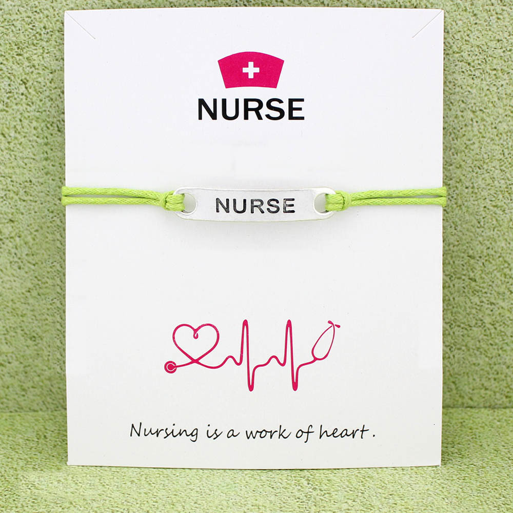 

Medical Nurse Hat Ot Lpn Emt Card Bracelets Antique Silver Charm Jewelry Lime Green Blue Mint Blue Red Women Men Gift Custom