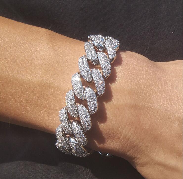 

Mens Iced Out Link Gold Silver Bracelets Cubic ZIrconia Bling Open Lock Seamless Cuban Miami Chain Hip Hop Jewlery