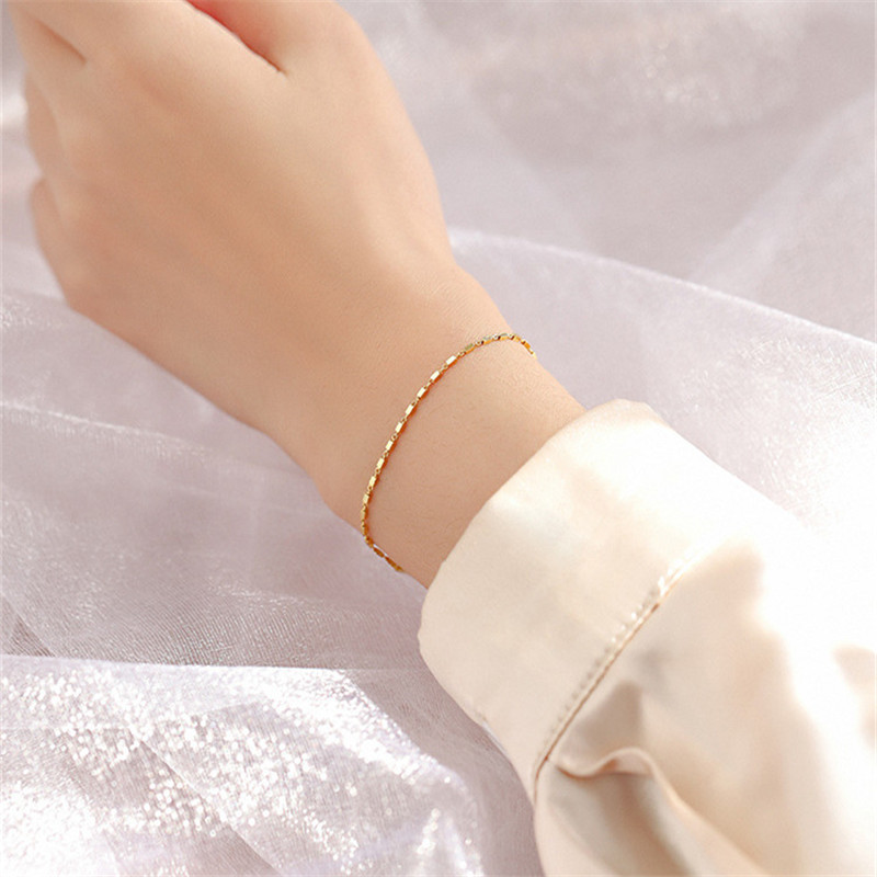 

Trendy Lady Silver 925 Bracelet For Women Jewelry Shiny Gold Square Bracelet Female Accessories Fashion Christmas Gift