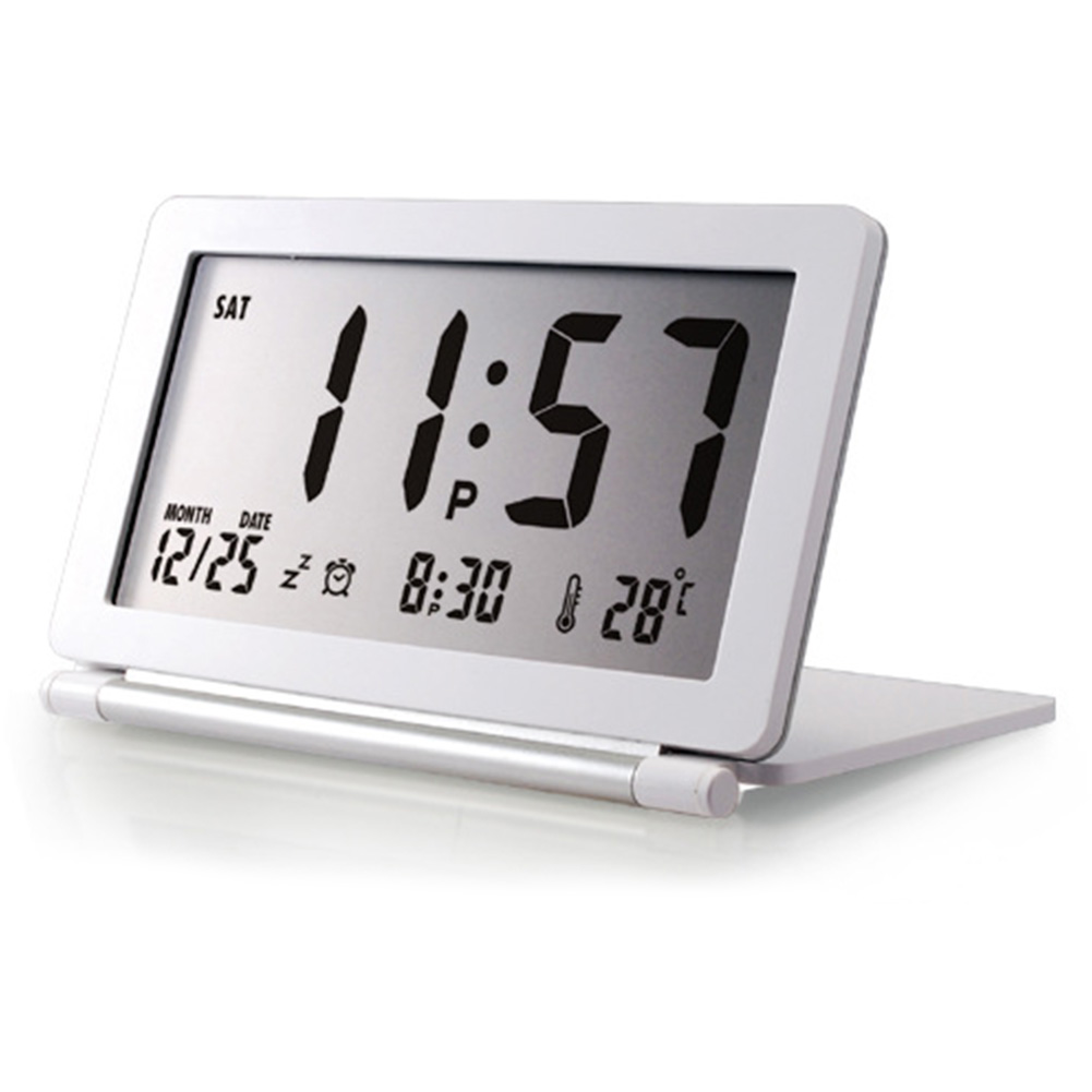 

LCD Display Desk Silent Digital Folding Temperature Alarm Clock Flip Travel Electronic Home Office Mini Calendar