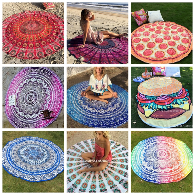 

Beach Towel Indian Mandala Round Beach Towels Polyester Printed Tapestry Yoga Mat Summer Picnic Rug Serviette De Plage 39 Designs LQPYW452, As show