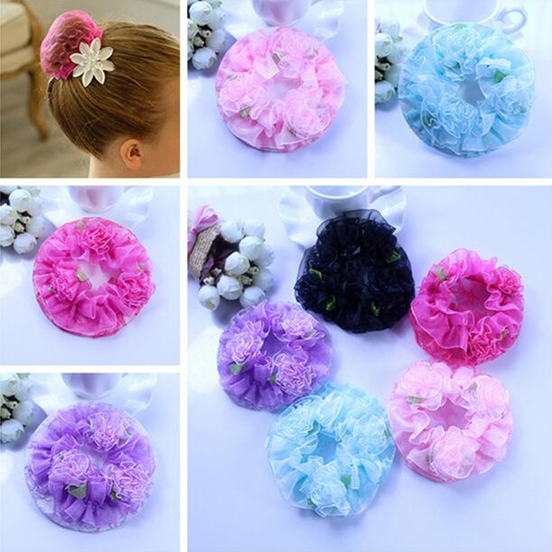 

Cute Flower Girls Bun Hair Nets Adjustable Kids Ballet Dance Grade Examination Elastic Hair-net Headwear For Baby Girls 1pc