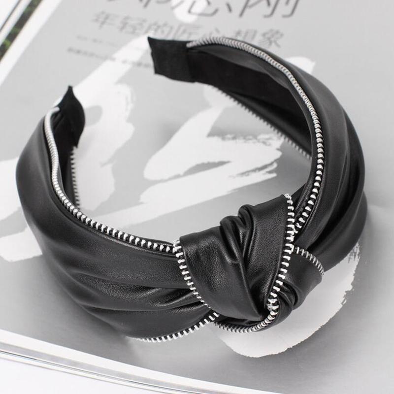 

Fashion New Arrival Hairband Women Classic Artificial Leather Headband Gold Silver Zipper Hair Band Adult Hair Accessories