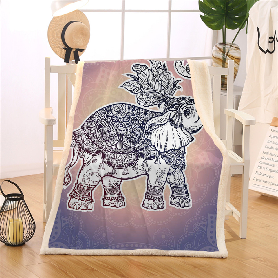 

BlessLiving Royal Elephant Blanket Turtle Sherpa Flannel Fleece Blankets Mandala Lotus Bed Couch Art Pretty Pink Bedding
