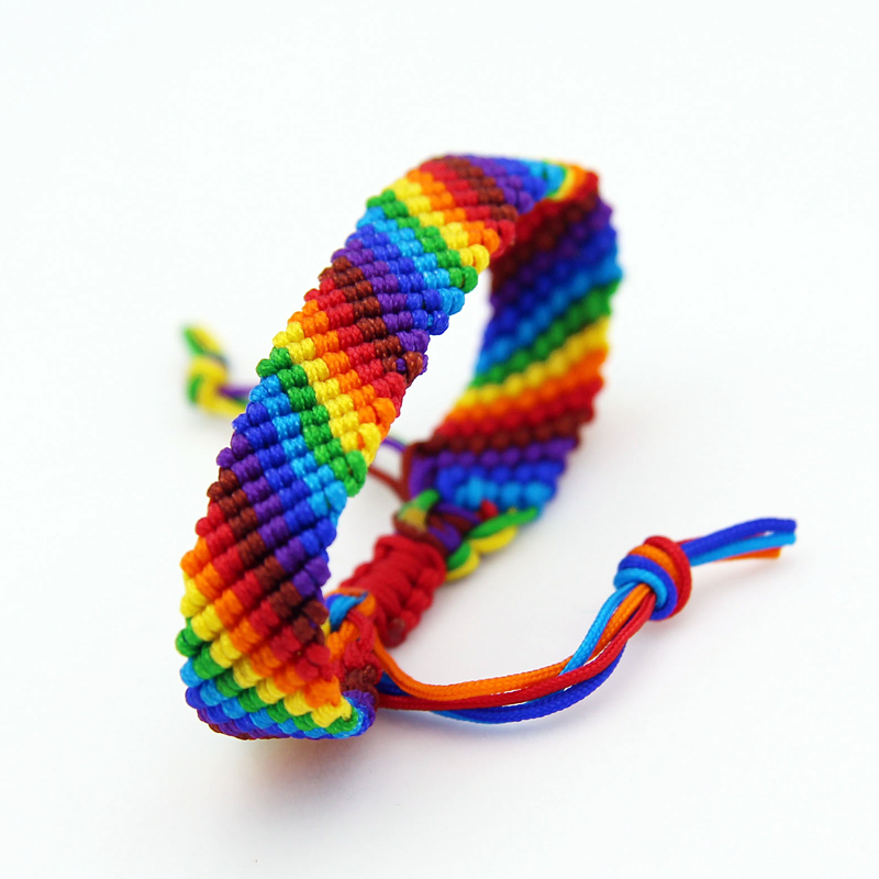 

New Fashion Low MOQ Women Handmade Weave Rainbow Link Bracelet Adjustable Colorful Cord Bracelets
