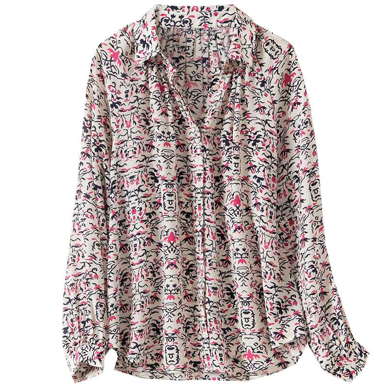 

Woman Printed SILK Shirt Front Buttons Long blouson Sleeves Oversized Blouse TOP 2020SS NEW, Multi