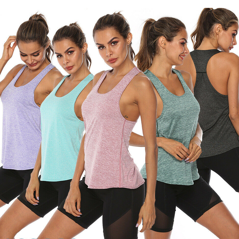 

New Women Yoga Vest Tops Quick Drying Plain Sleeveless Sport Tank Top Fitness Yoga Jogging Vest Activewear Casual Loose Lot, Customize