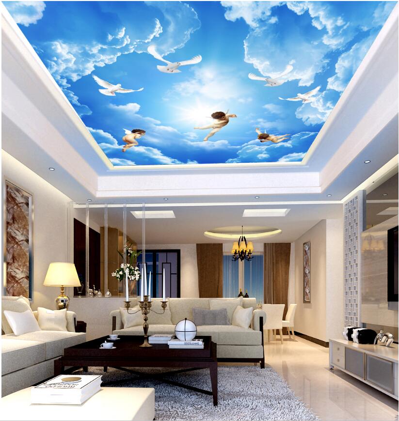 

WDBH 3d ceiling mural wallpaper custom photo Angels blue sky white clouds living room home decor 3d wall murals wallpaper for walls 3 d, Non-woven