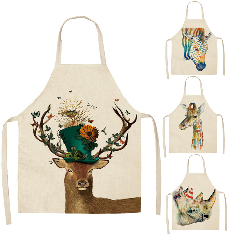 

Wild Animals Printed Kitchen Aprons for Women Kids Sleeveless Cotton Linen Bibs Cooking Baking Cleaning Tools