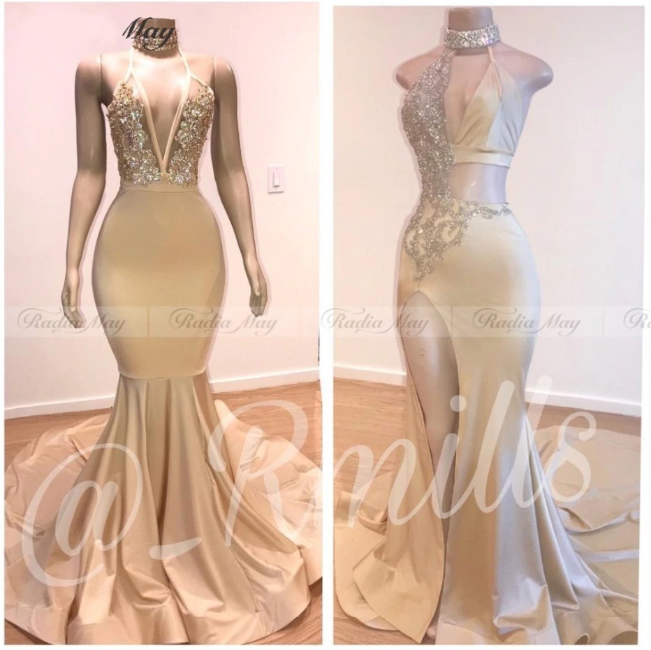 

New Sexy Halter Backless Split Mermaid Black Girls Prom Dresses 2020 Vestidos de fiesta de noche Long African Graduation Gala Dress BC3611, Hunter