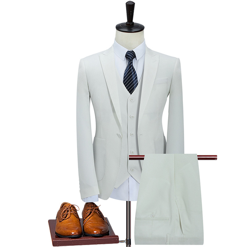 

S-5XL Mens (Jacket+Vest+Pants) 2020 Fashion Suits Gentlemen Wear Business Wedding White Blue Khaki Suit Male 3 Piece Tuxedos