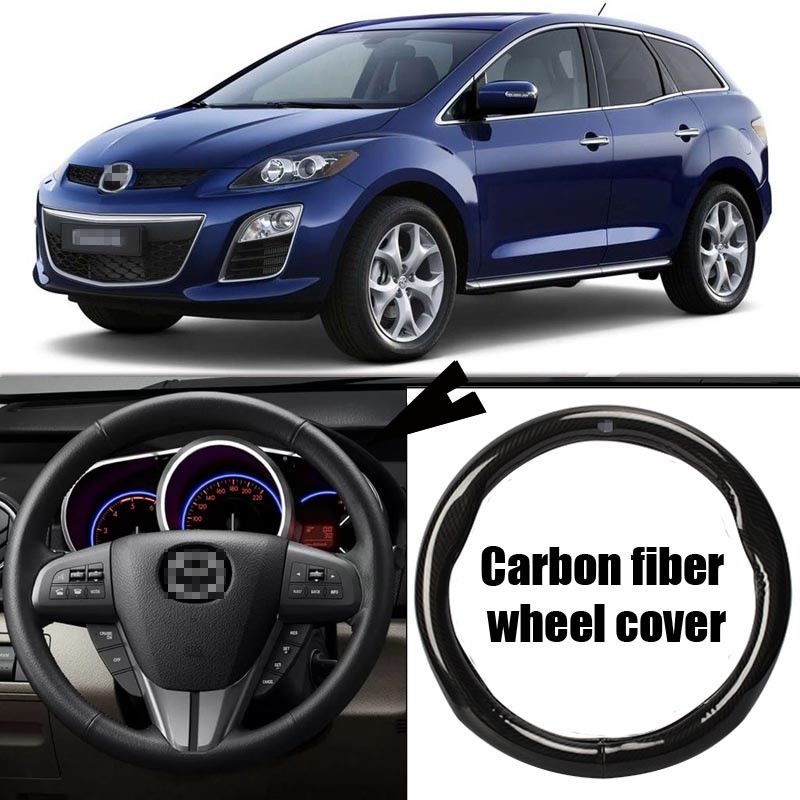 For Mazda CX-7 Car Carbon Fiber Leather Steering Wheel Cover Sport Racing Black-image-454737116