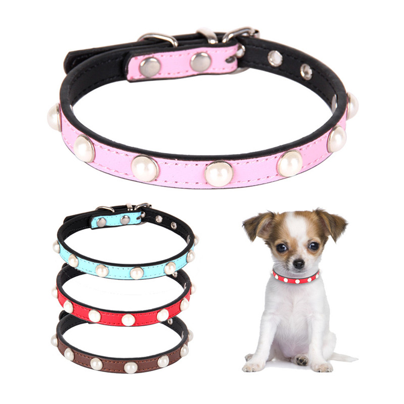 

Hot Sale PU Leather Pearls Dog Collar for Small Puppy Dogs Chihuahua Adjustable Cat Collar Cute Necklace Pet Supplies