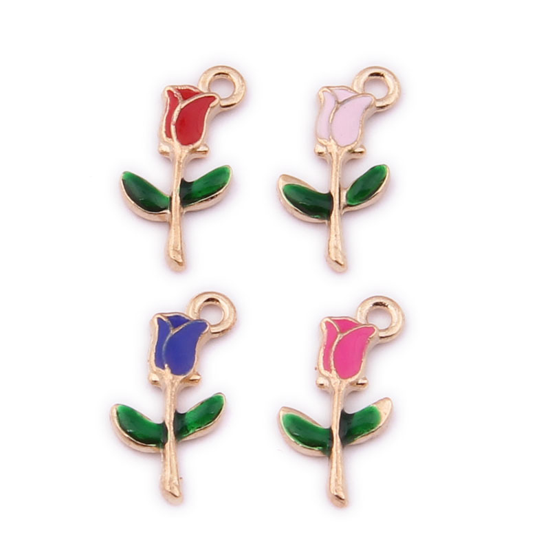 

400pcs 19*10mm gold alloy enamel reose flower charms pendant for bracelet necklace Diy Jewelry Accessories ACH0019
