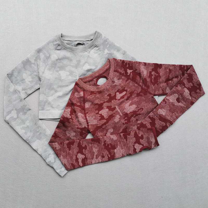 

New Color Camo Seamless Workout Crop Top Stretchy Yoga Tops Women Long Sleeve Thumb Holes Workout Shirts Gym T Shirt Women, Black