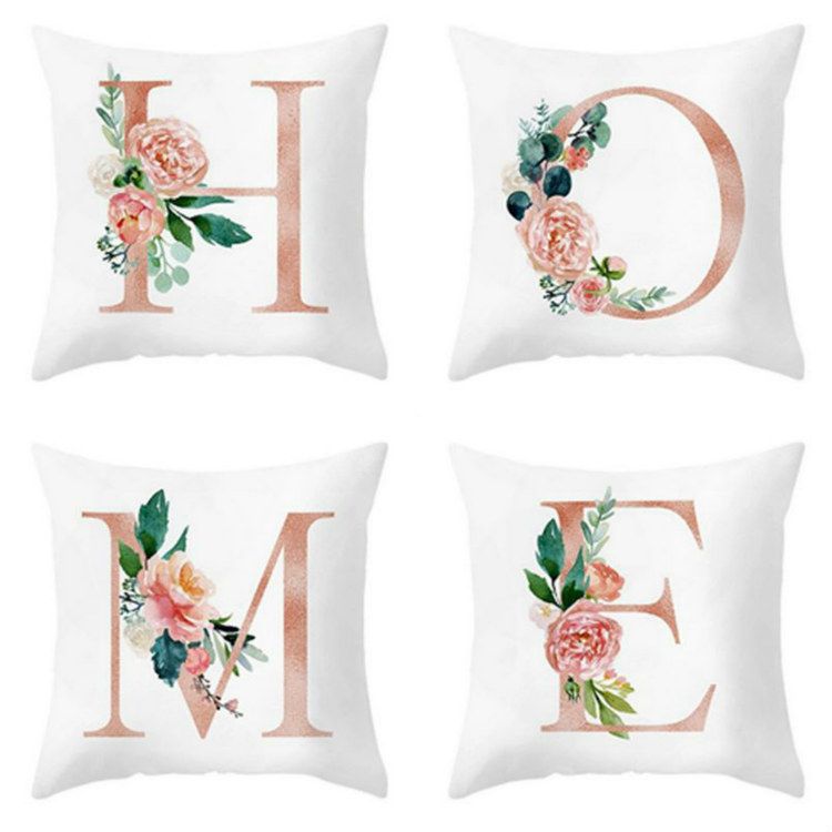 A Letter Pillow Alphabet Cushion Cover for Sofa Home Decoration Flower Pillowcase Bedroom Home Office Decorative
