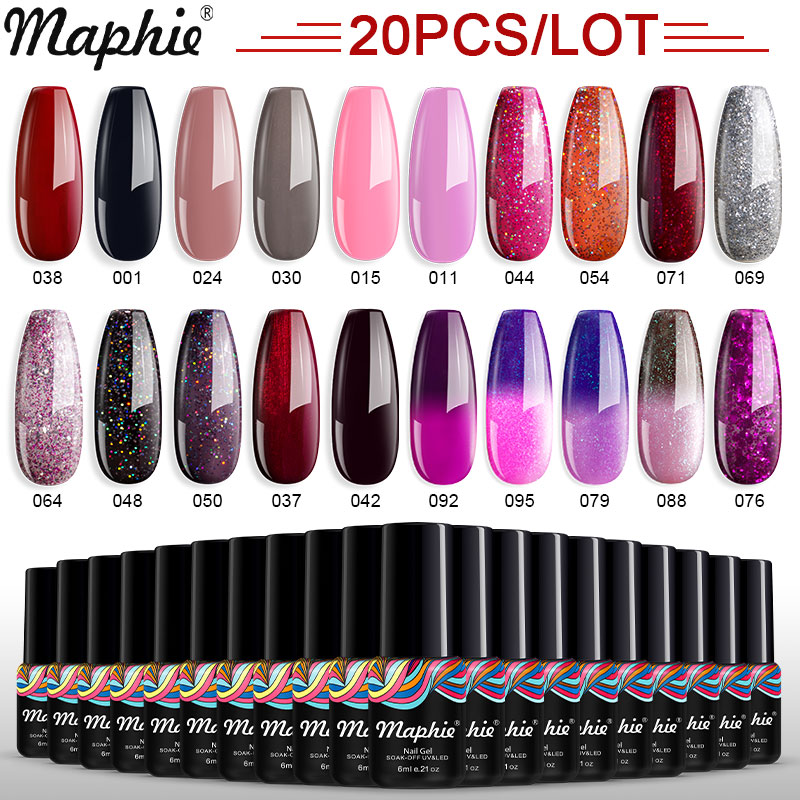 

Maphie 20Pcs/Lot Nail Gel Set Gel Varnish Temperature Change Color Soak Off UV/LED Shiny Color Long Lasting Nail Polish, 20pcs set01