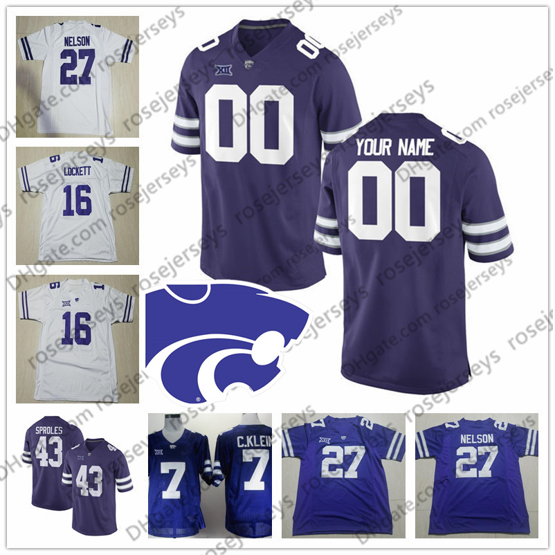 

Custom Kansas State Wildcats 2019 Football Any Name Number Purple White 10 Skylar Thompson 34 James Gilbert Sproles Lockett Men Youth Jersey