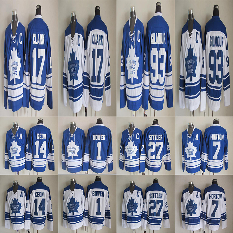 Men' s Toronto maple leafs Vintage version Hockey jersey 17 CLARK 14 KEON 93 GILM0UR 1 BOWER 7 HORTON 27 SITTLER CCM jerseys