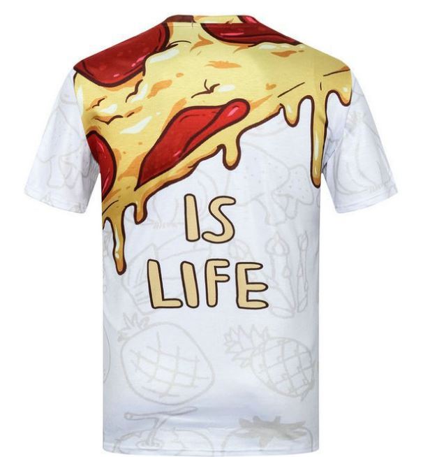 

Mens Tshirts 3D Printing European Size Casual Personality Creative Pizza Cartoon Picture Loose Short Sleeve Shirts, White