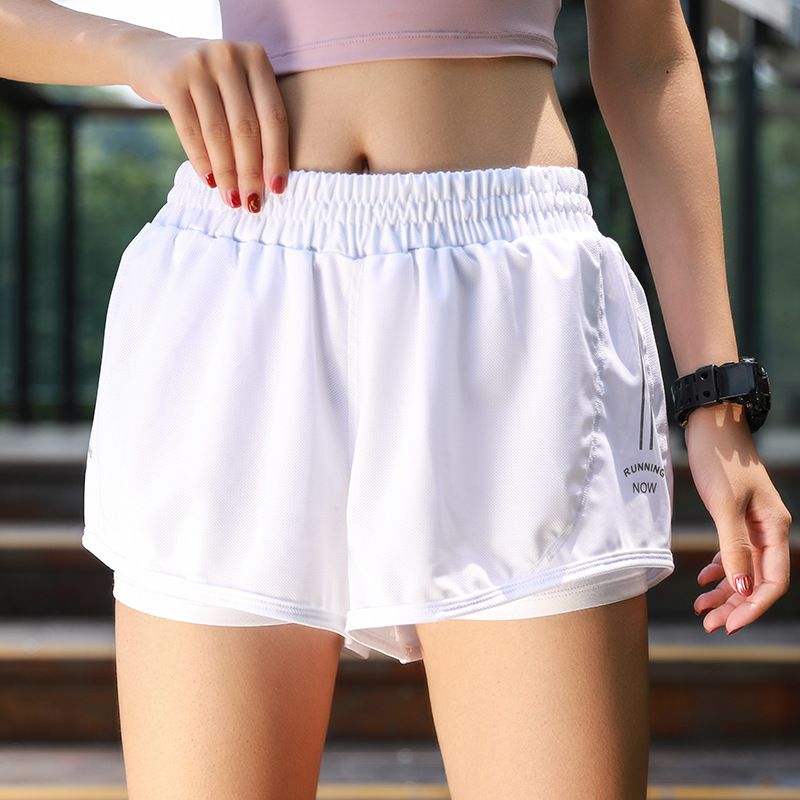 

White Breathable Yoga Shorts Women Fitness Top Polyester Elastic Running Workout Short Leggings For Ladies Gym Sport Shorts
