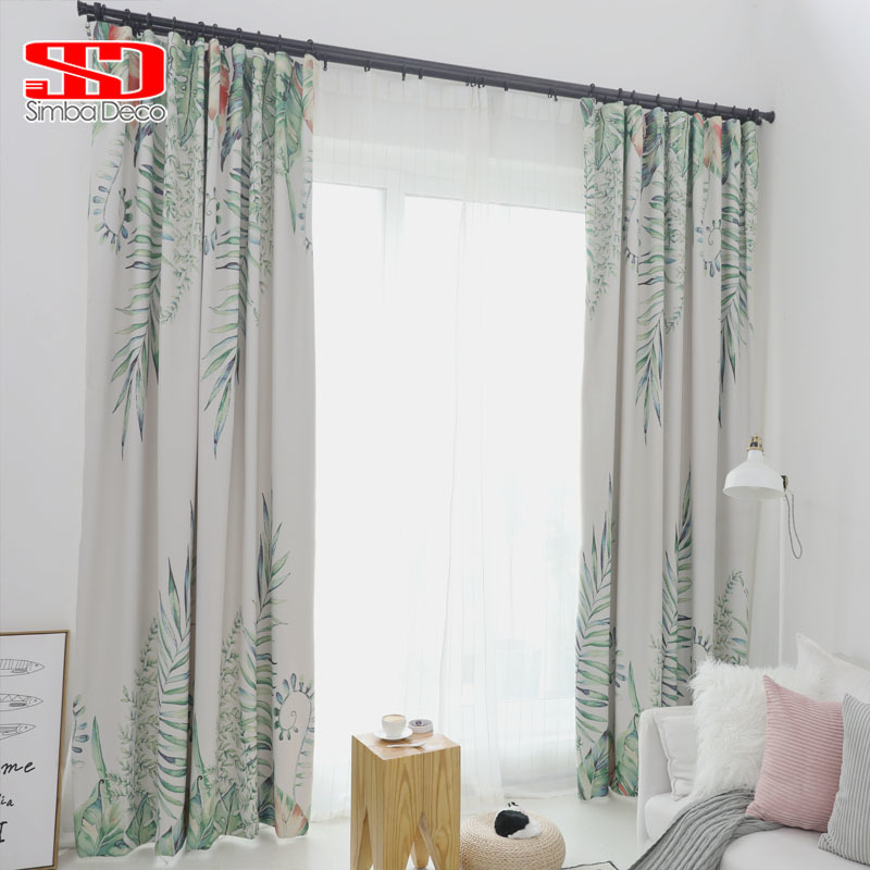 2019 Tropical Leaves Blackout Curtains Living Room Printed Green