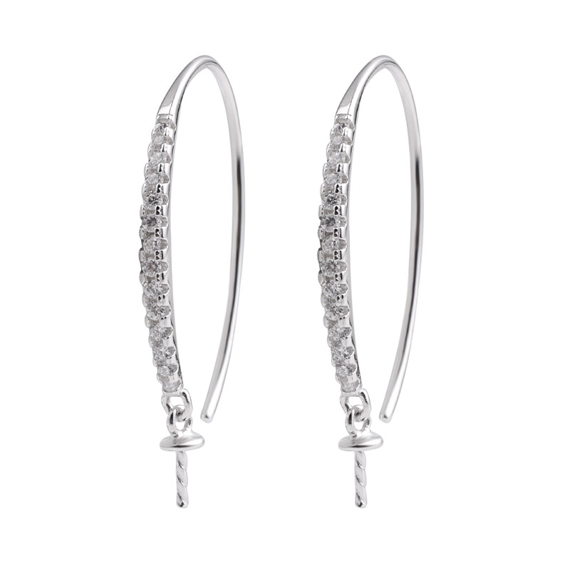 Earwire Findings 925 Sterling Silver Hook Pearl Drop Earrings Semi Mounting Cubic Zirconia Jewellery 5 Pairs