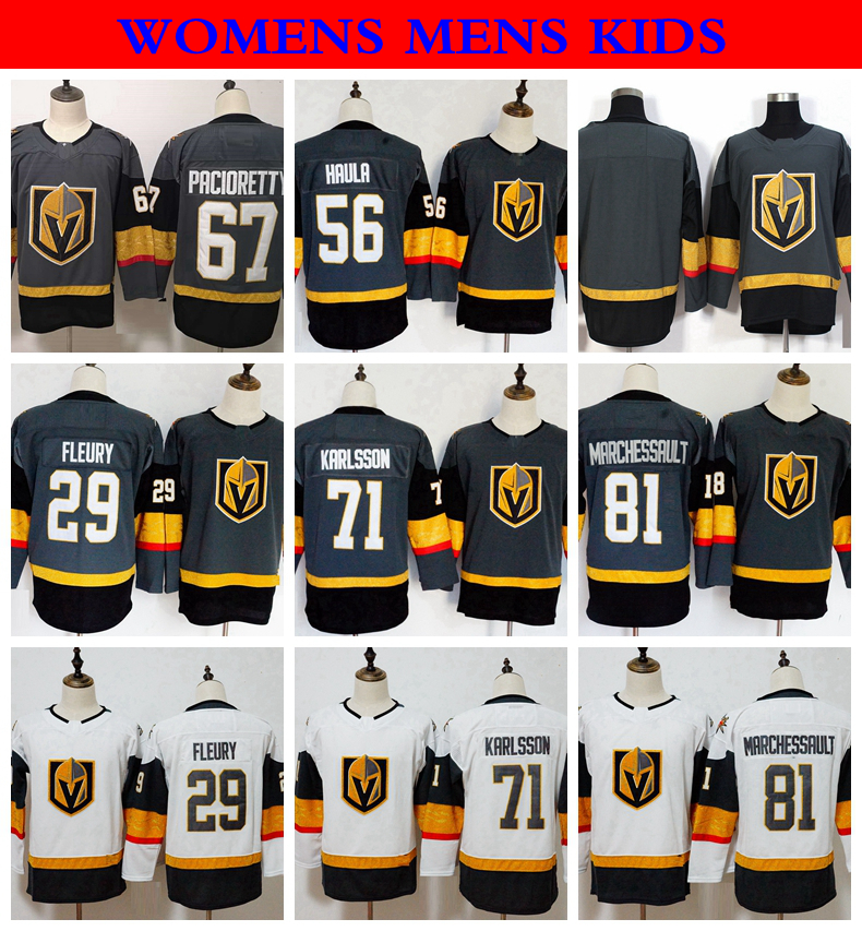 

2018 Womens Vegas Golden Knights 29 Marc-Andre Fleury 71 Karlsson 88 Schmidt 67 Max Pacioretty 56 Erik Haula 81 Marchessault Hockey Jerseys, Grey 56