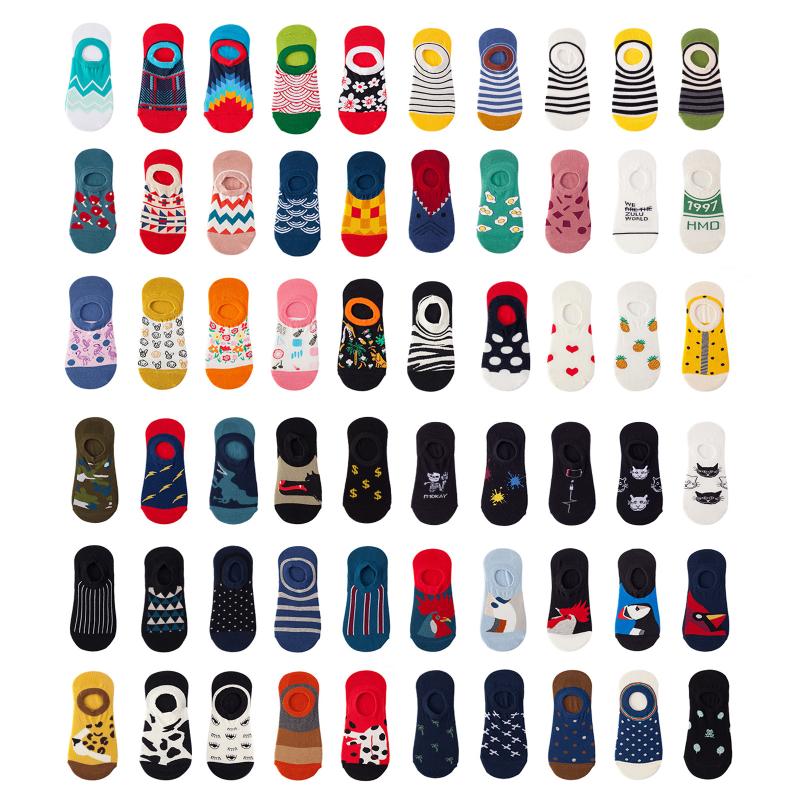 

50 style summer korea socks men cartoon wavy striped flower dot cat socks cute animal funny ankle cotton invisible, S08